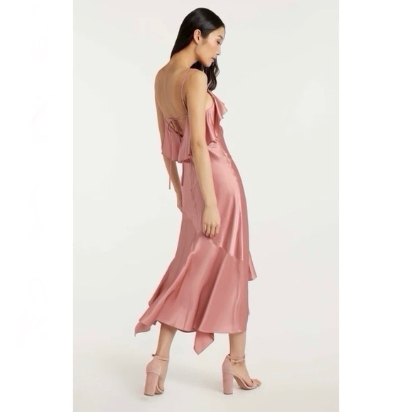 Cinq A Sept Elly Charmeuse Ruffle Midi Dress 0 - Picture 3 of 10